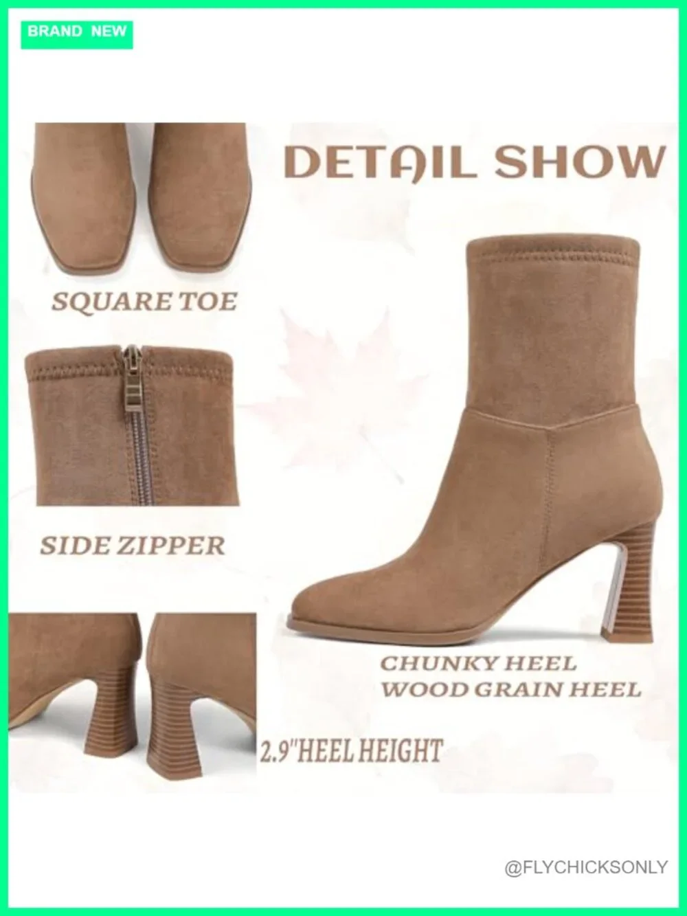 Women's Square Toe Chunky Heel Ankle Boots Side Zip Booties